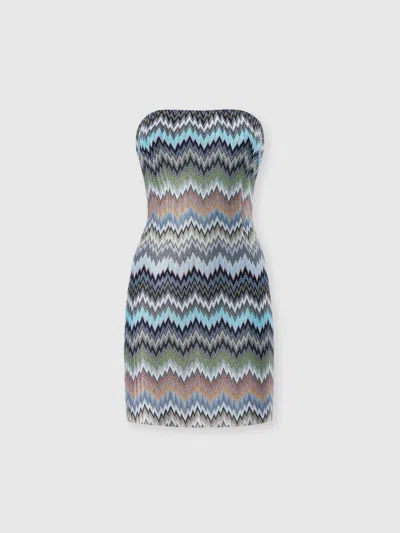 Missoni Strapless Striped Crochet-knit Mini Dress In Blue