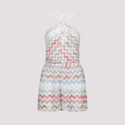 Missoni Metallic Crochet-knit Halterneck Playsuit In Multi