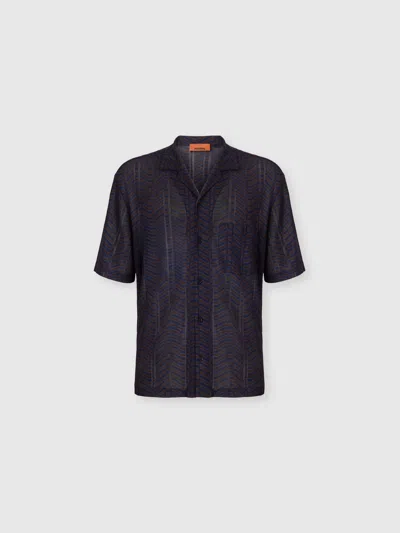 Missoni Viscose Knit Bowling Shirt With Greek Key Motif In Black