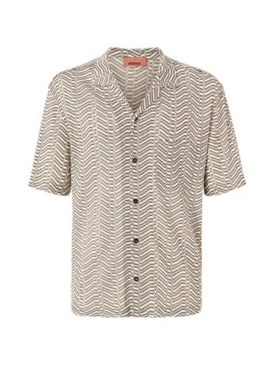 Missoni Viscose Knit Bowling Shirt With Greek Key Motif In Neutral