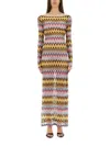 Missoni Multicolor Long Dress With All-over Zig Zag Motif In Fabric Woman In Multicolour