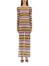 Missoni Multicolor Long Dress With All-over Zig Zag Motif In Fabric Woman In Multicolour