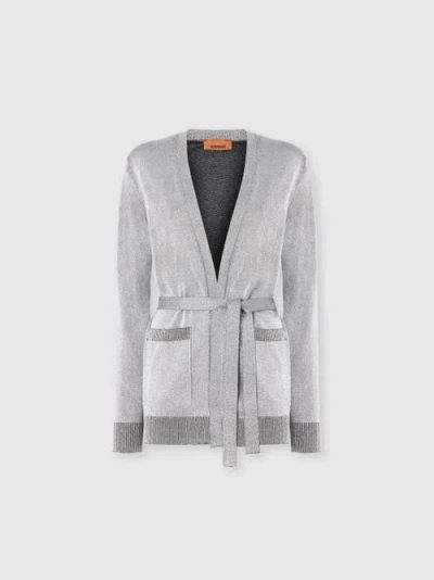 Missoni Viscose Lamé Cardigan With Belt In Gray