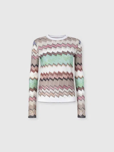 MISSONI Viscose Lamé Crewneck Sweater with Contrast Trim