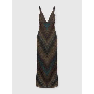 Missoni Viscose Lamé Gown With Deep Neckline In Brown