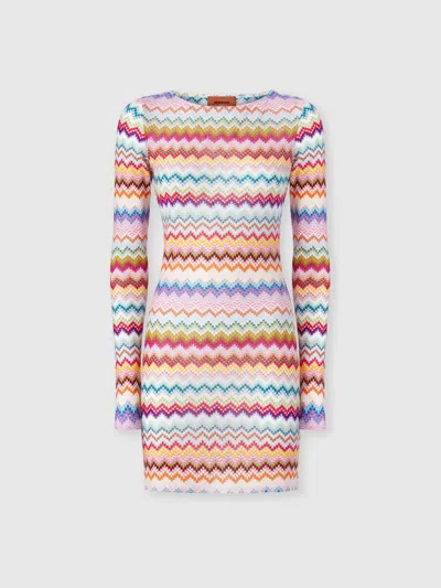 Missoni Viscose Lamé Mini Dress With Pixelated Zigzag Motif In Multi