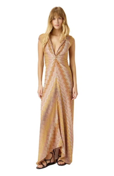 Missoni Viscose Lamé Snake-pattern Gown With Tie Neckline In Gray