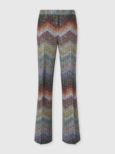 Missoni Viscose Lamé Straight Trousers With Sequins In Gray