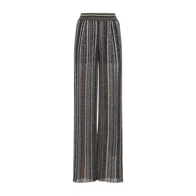 Missoni Sequin-embellished Striped Metallic Crochet-knit Wide-leg Pants In Black