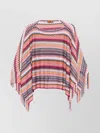 Missoni Multicolor Boat Neck Fringed Cape In Pink