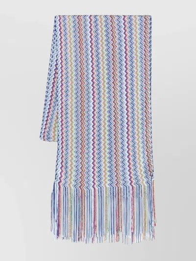 Missoni Viscose Scarf Fringed Edge Artisanal Nature In Blue