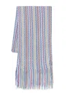 Missoni Viscose Scarf Fringed Edge Artisanal Nature In Sky Blue