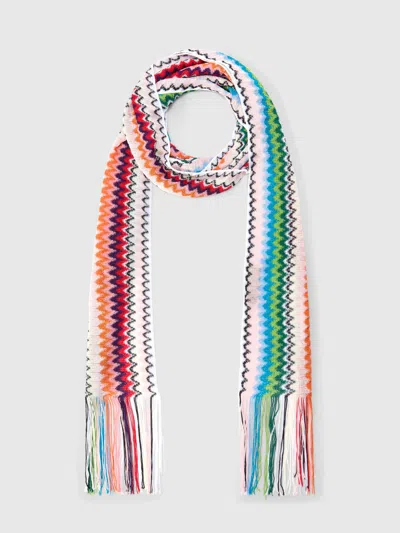 Missoni Viscose Scarf With Fringes And Zigzag Motif In Animal Print
