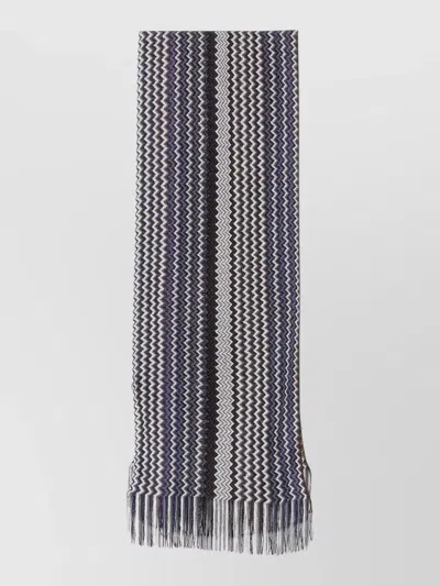Missoni Viscose Scarf Zigzag Motif Fringed Ends In Blue