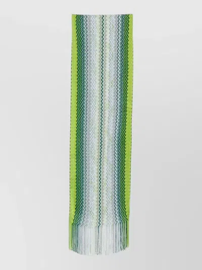 Missoni Viscose Scarf Zigzag Pattern Fringe In Green
