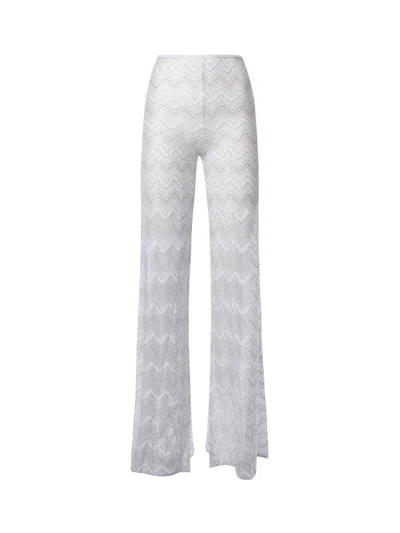 Missoni Ausgestellte Cover-up-hose Aus Zick-zack-lamé-viskose In Silver