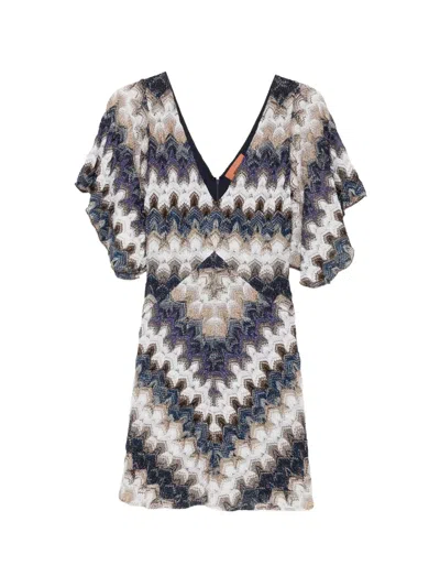 Missoni V-neck Chevron Mini Dress In Blue