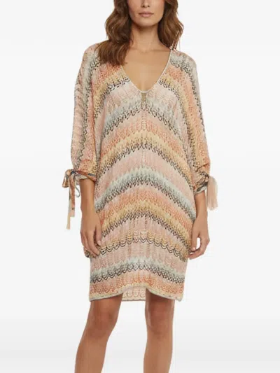 Pre-owned Missoni V-neck Chevron-knit Cover-up In Neutrals