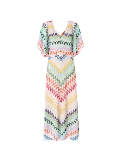 Missoni V-neck Chevron-pattern Maxi Dress In Neutral