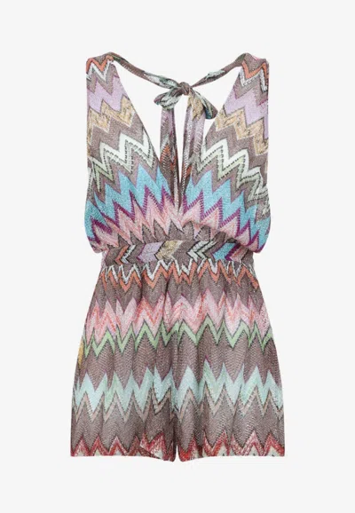 Missoni V-neck Lurex Chevron Playsuit In Multi