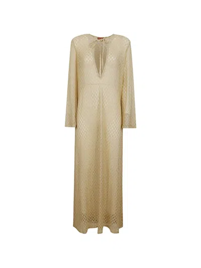 Missoni V-neck Maxi Dress In Neutral