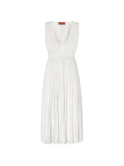 Missoni V-neck Midi Dress In White