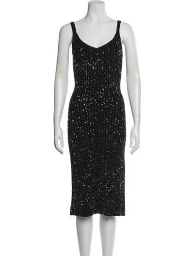 Pre-owned Missoni V-neck Midi Length Dress In Black