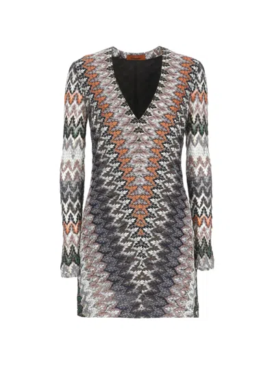 Missoni V-neck Patterned Dress In Gray