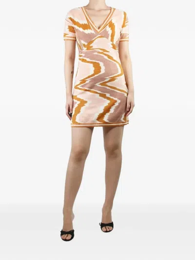 Pre-owned Missoni V-neck Printed Mini Dress In Neutral