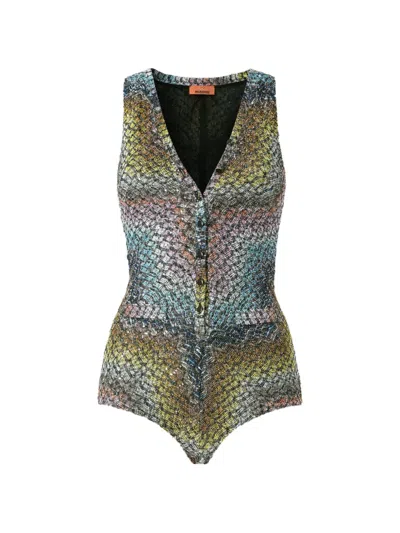 Missoni V-neck Swimsuit In Gray