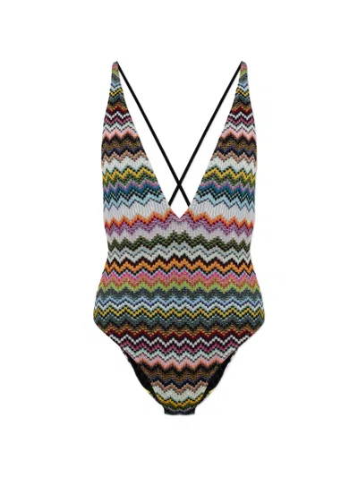 Missoni V-neck Swimsuit In Multi