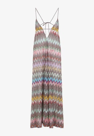 Missoni V-neck Zigzag Lurex Knit Maxi Dress In Multi