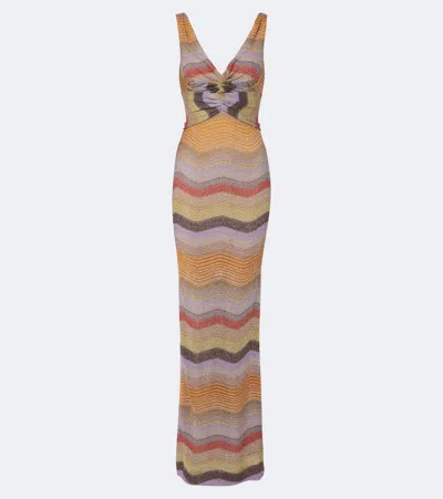 Missoni Wave Gathered Open-back Lamé Gown In Multi