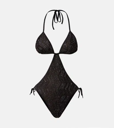 Missoni Wave Halterneck Lamé Swimsuit In Brown