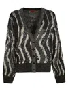 Missoni Wave Pattern Black Cardigan With Puff Sleeves And Deep V-neckline In Black