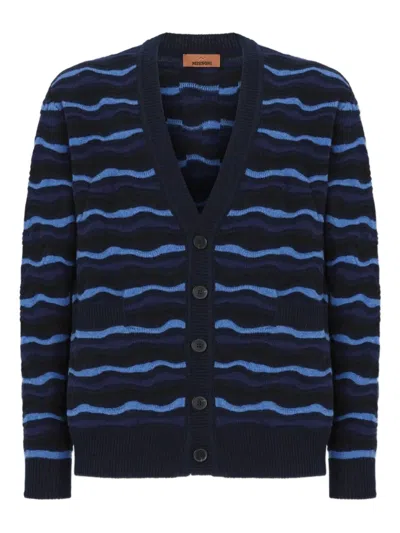 Missoni Wave-pattern Cardigan In Blue