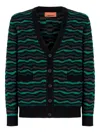 Missoni Cardigan In Pure Wool With Wave Stitch In Green