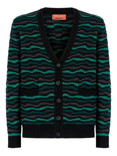 Missoni Wave-pattern Cardigan In Green