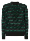 Missoni Crew Neck Sweater With Wave Pattern In Green