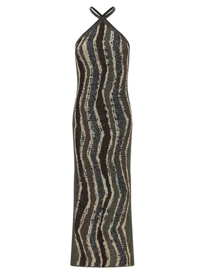 Missoni Halterneck Maxi Dress With Wave Pattern In Black