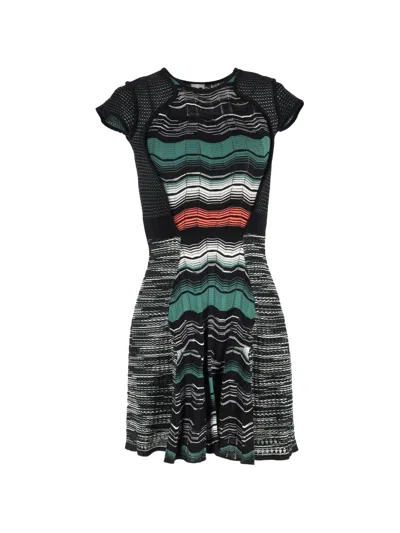 Pre-owned Missoni Wave-pattern Knitted Mini Dress In Black