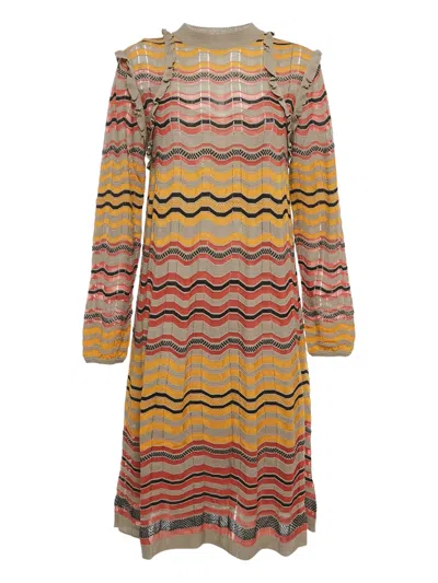 Pre-owned Missoni Wave-pattern Mini Dress In Neutral