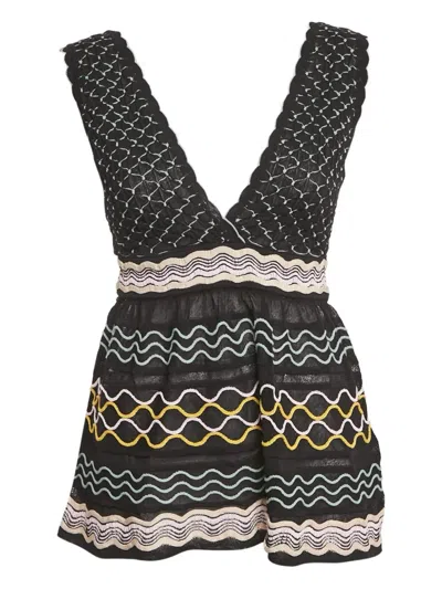 Pre-owned Missoni Wave-pattern V-neck Top In Black