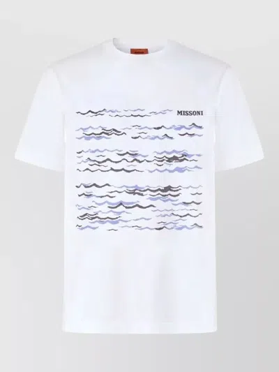 Missoni Wave Print Crew Neck Cotton T Shirt In White
