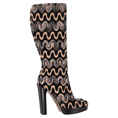 Missoni Wave Print Mid-calf Heeled Boots In Multicolor Canvas