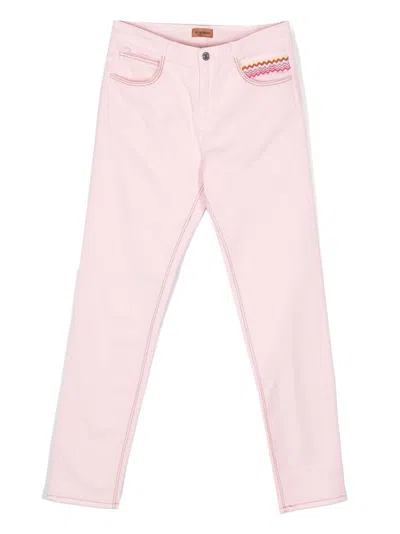 Missoni Kids' Wave-print Slim-cut Trousers In Pink