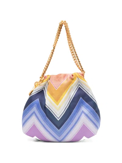 Missoni Wave Silk Drawstring Chain Tote Bag In Purple