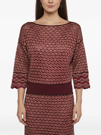 Pre-owned Missoni Wave-pattern Jacquard-knit Midi Dress In Red