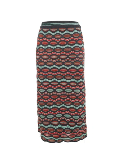 Pre-owned Missoni Wave-pattern Knitted Midi Skirt In Black
