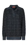 Missoni Wavy Checkered Loom Knit Polo In Blue